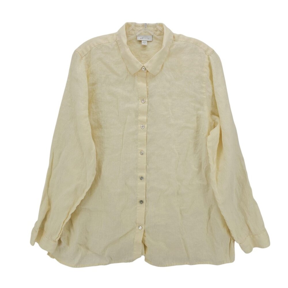 J JILL Yellow 100% Linen Long Sleeve Button Up Shirt Size LARGE